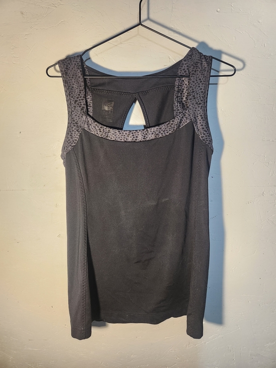 MEC Tops - MEC Black Tank Top with Grey Leopard-Print Trim